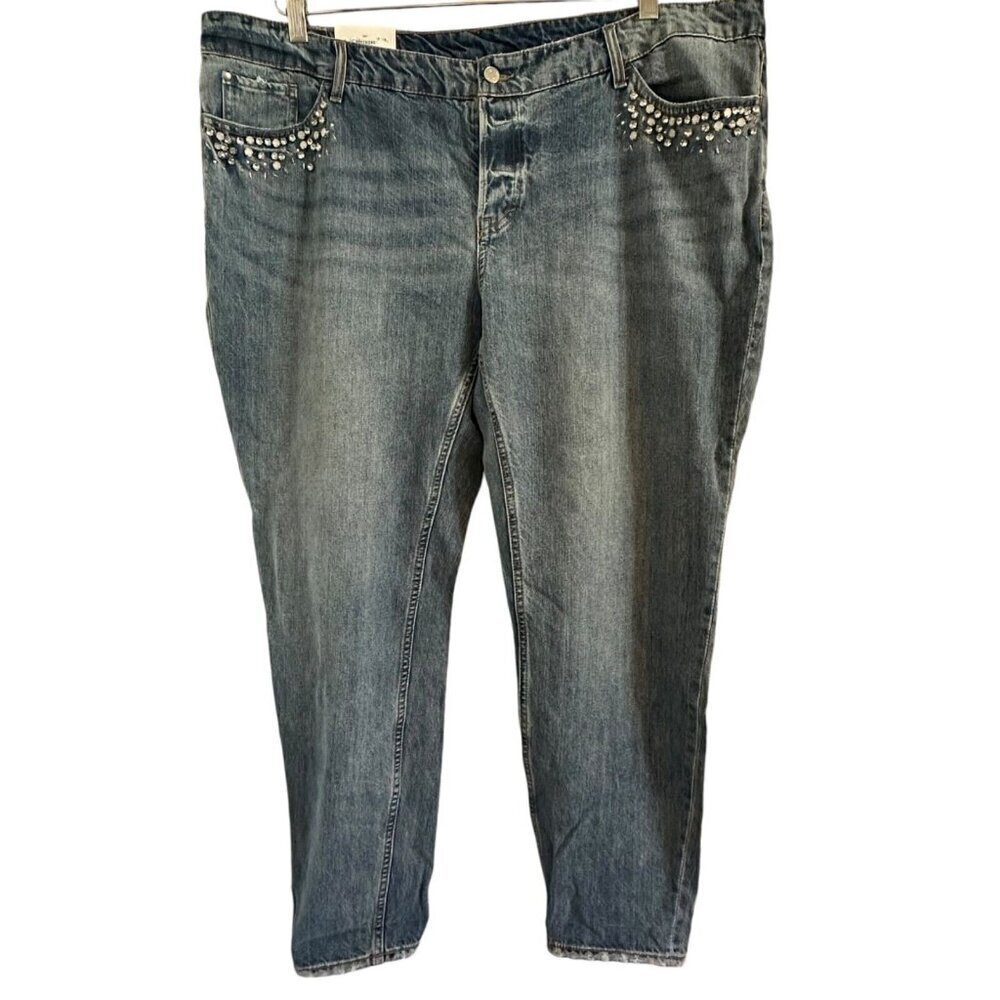 H&M Jeans Women's Size 22 Boyfriend Low Waist med wash bejeweled pockets